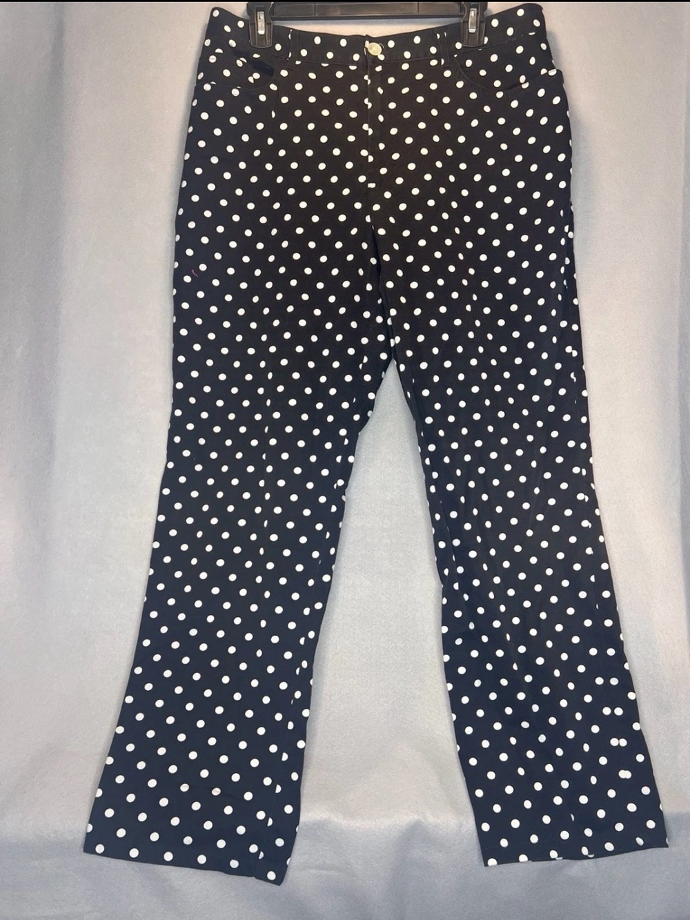Lauren Ralph Lauren Large Black White Polka Dot Pants Straight Leg Stretch